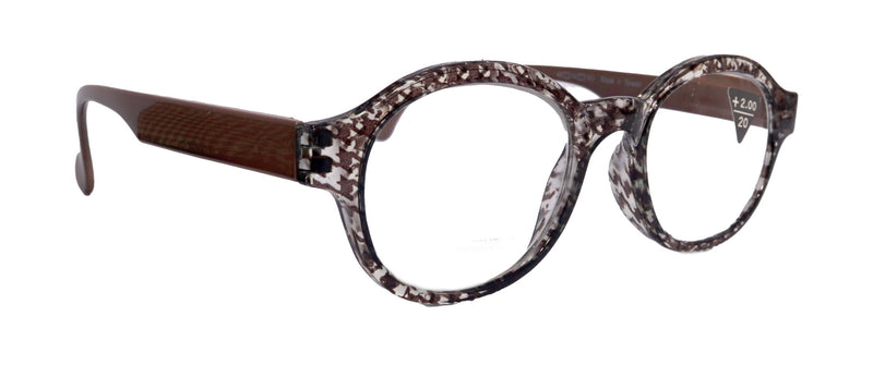 The Alchemist, (Premium) Reading Glasses, High End Readers, Magnifying Eyeglasses, (Brown Translucent) (Round) (Houndstooth) NY Fifth Avenue