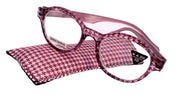 The Alchemist, (Premium) Reading Glasses, High End Readers, Magnifying Eyeglasses, (Pink Translucent) (Round) (Houndstooth) NY Fifth Avenue