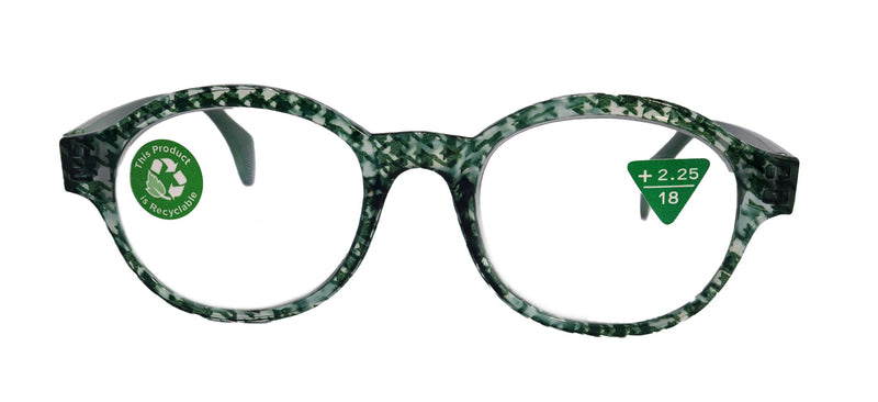 The Alchemist, (Premium) Reading Glasses, High End Readers, Magnifying Eyeglasses, (Green Translucent) (Round) (Houndstooth) NY Fifth Avenue