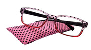 Julia, Premium Reading Glasses High End Reading Glass +.50 to +6 magnifying glasses (Pink Polka Dot) (Square) optical Frames