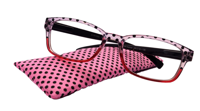 Julia, Premium Reading Glasses High End Reading Glass +.50 to +6 magnifying glasses (Pink Polka Dot) (Square) optical Frames