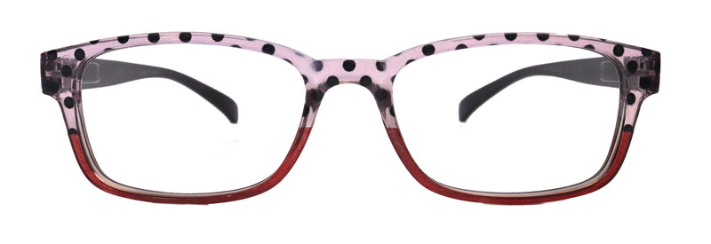 Julia, Premium Reading Glasses High End Reading Glass +.50 to +6 magnifying glasses (Pink Polka Dot) (Square) optical Frames