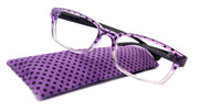Julia, Premium Reading Glasses High End Reading Glass +.50 to +6 magnifying glasses (Purple Polka Dot) (Square) optical Frames