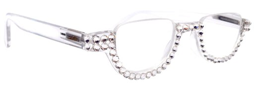 Half Moon Women’s Reading Glasses – Clear Crystals, Translucent Half Frame w Lower Nose Bridge BY NY Fifth Avenue