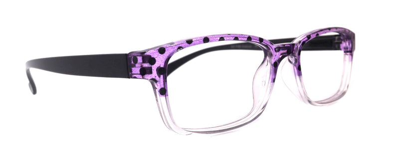 Julia, Premium Reading Glasses High End Reading Glass +.50 to +6 magnifying glasses (Purple Polka Dot) (Square) optical Frames