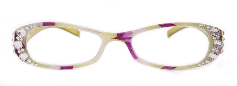 Dashing Stripes, (Bling) Women Reading Glasses W (Lime Green, purple) Oval. NY Fifth Avenue