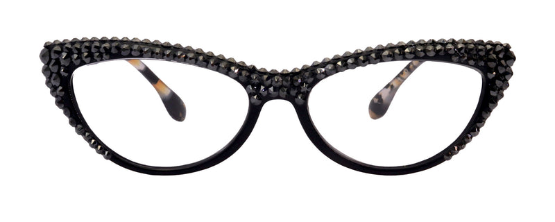 The Lynx, (Bling) Reading Glasses 4 Women W 2x (Full Top) (Hematite) Genuine European Crystals, Magnifying Cat Eye NY Fifth Avenue