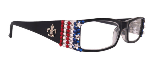 The French, (Bling) (Fleur De Lis) Women Reading Glasses W Patriotic Red, White n Blue USA Flag Crystals NY Fifth Avenue