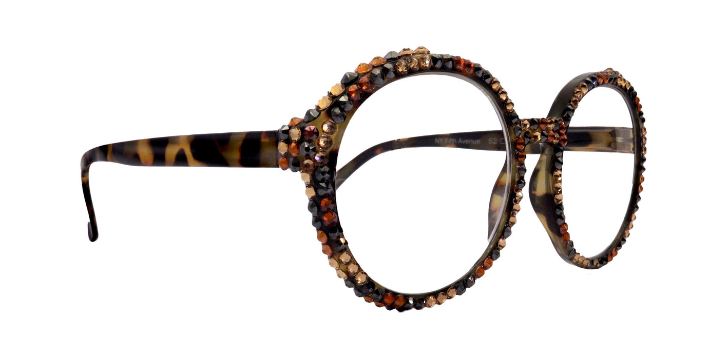 Jackie O, BLING Women Reading Glasses, Light colorado, Hematite (Leopard) (Oversize Large Round) Magnifying Eyeglasses, NY Fifth Avenue