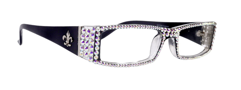 The French, ( Full Bling) (Fleur De Lis) Women Reading Glasses W (AB Aurora Borealis) Genuine European Crystals , NY Fifth Avenue