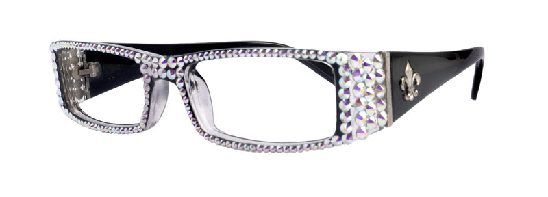 The French, ( Full Bling) (Fleur De Lis) Women Reading Glasses W (AB Aurora Borealis) Genuine European Crystals , NY Fifth Avenue