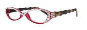 Lucky, Bling Reading Glasses, High End Readers +1.25 +1.50 +1.75 .. +3 Cat Eye. Bamboo Temple. (Red) Optical Frames NY Fifth Avenue.