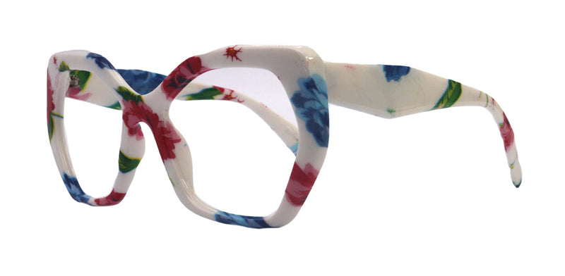 Virginia, Oversized Reading Glasses, Large Frame, High End Readers, Bifocal, Reading Sunglasses, Trendy Style, White floral, NY Fifth Avenue