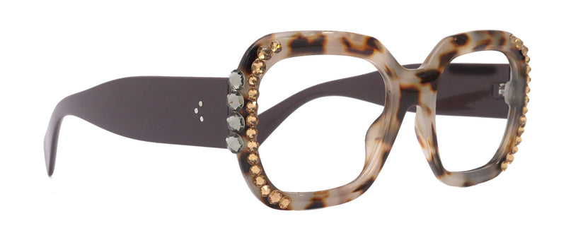 Larissa Oversized Bling Reading Glasses, Brown, Large Frame, High-End Readers, Bifocal, Reading Sunglasses, Trendy Style, NY Fifth Avenue