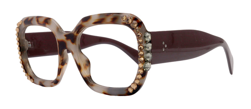 Larissa Oversized Bling Reading Glasses, Brown, Large Frame, High-End Readers, Bifocal, Reading Sunglasses, Trendy Style, NY Fifth Avenue