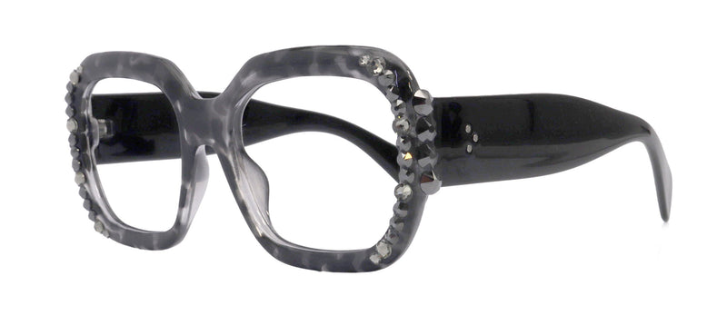 Larissa Oversized Bling Reading Glasses, Grey, Large Frame, High-End Readers, Bifocal, Reading Sunglasses, Trendy Style, NY Fifth Avenue