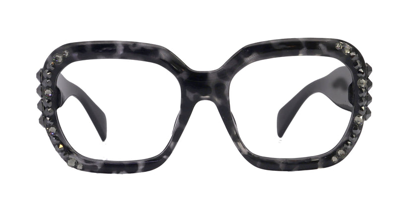 Larissa Oversized Bling Reading Glasses, Grey, Large Frame, High-End Readers, Bifocal, Reading Sunglasses, Trendy Style, NY Fifth Avenue
