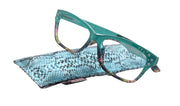 Miriam (Premium) Reading Glasses, High End Readers, Magnifying Glasses (Square) Women Rhinestone bling (Teal Blue) NY Fifth Avenue