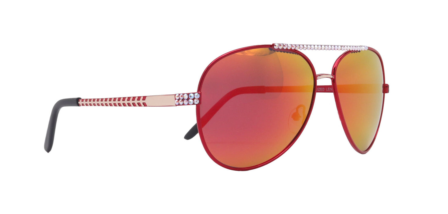 Bling Aviator Women Sunglasses W Genuine European Crystals, (Red) 100% UV Protection. NY Fifth Avenue