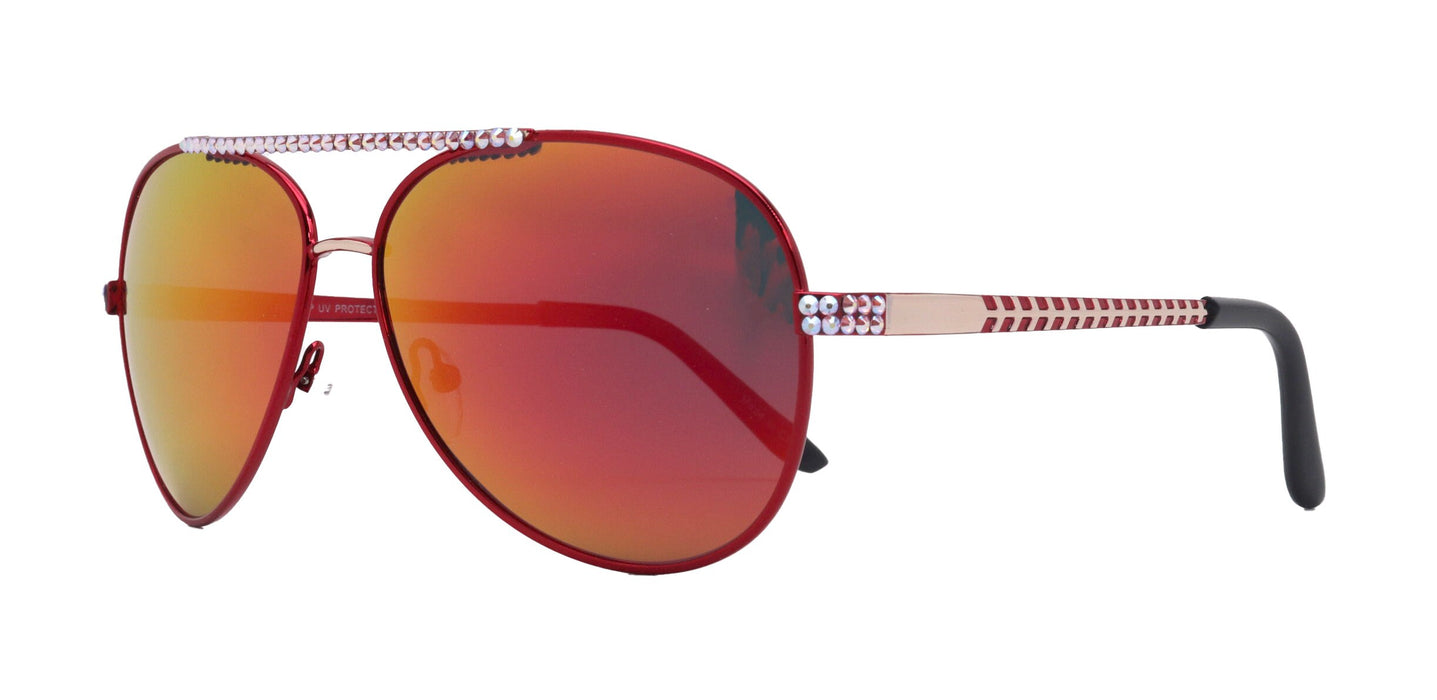 Bling Aviator Women Sunglasses W Genuine European Crystals, (Red) 100% UV Protection. NY Fifth Avenue
