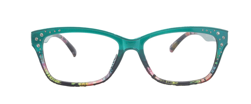 Miriam (Premium) Reading Glasses, High End Readers, Magnifying Glasses (Square) Women Rhinestone bling (Teal Blue) NY Fifth Avenue