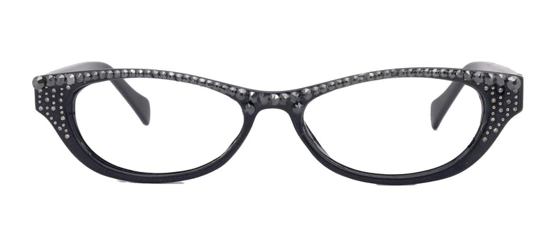 Felina Bling Cat Eyes, Women Reading Glasses Adorned W (Hematite) Genuine European Crystals ( Black) Frame, NY Fifth Avenue.