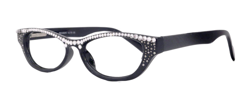 Felina Bling Cat Eyes, Women Reading Glasses Adorned W (Clear) Genuine European Crystals ( Black) Frame, Full top NY Fifth Avenue.