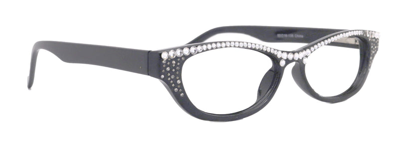 Felina Bling Cat Eyes, Women Reading Glasses Adorned W (Clear) Genuine European Crystals ( Black) Frame, Full top NY Fifth Avenue.