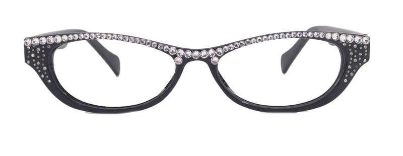 Felina Bling Cat Eyes, Women Reading Glasses Adorned W (Clear) Genuine European Crystals ( Black) Frame, Full top NY Fifth Avenue.