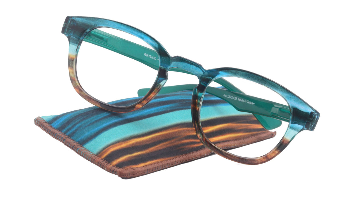 Sunglass Readers Blue Planet Classic Teal Transparent Frame Wood Arm & Case 1.25 Blue Planet Pacific Walnut Wood Square Sunglasses for Women  main image 3