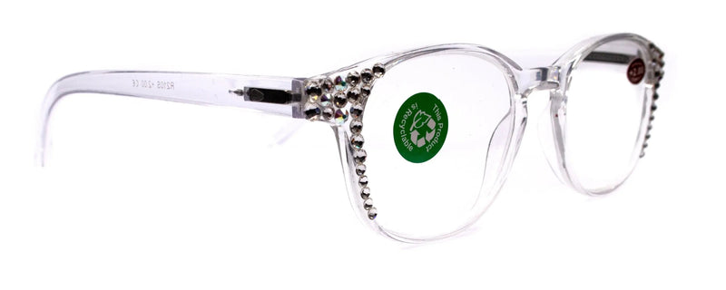 Catalina, (Bling) Women Reading Glasses W (Clear) Genuine European Crystals (Clear Translucent Round Frame). +1.50..+3 NY Fifth Avenue