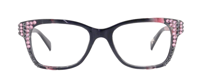 Azul, (Bling) Reading Glasses 4 Women W (Hematite N Rose)Genuine European Crystals. +1.5..+5 NY Fifth Avenue (Wide frame)
