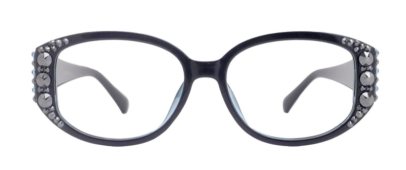 Petunia Oversized Bling Reading Glasses, BK W Aquamarine, Large Frame, High End Readers, Bifocal, Reading Sunglasses, Trendy Style, NY Fifth Avenue