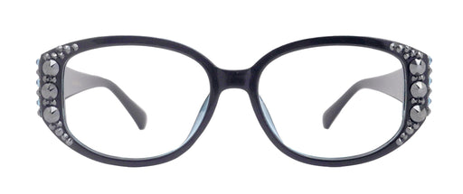 Petunia Oversized Bling Reading Glasses, BK W Aquamarine, Large Frame, High End Readers, Bifocal, Reading Sunglasses, Trendy Style, NY Fifth Avenue