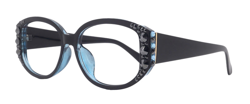 Petunia Oversized Bling Reading Glasses, BK W Aquamarine, Large Frame, High End Readers, Bifocal, Reading Sunglasses, Trendy Style, NY Fifth Avenue