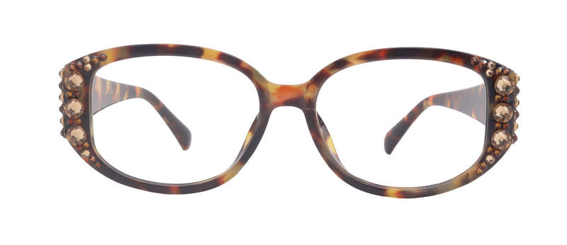Petunia Bling Reading Glasses, Copper W Brown, Large Frame, High End Readers, Bifocal, Reading Sunglasses, Trendy Style, NY Fifth Avenue
