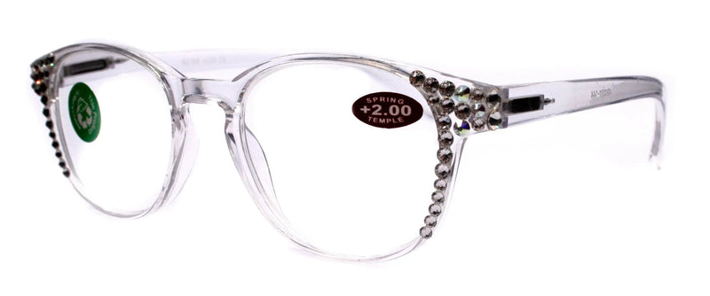 Catalina, (Bling) Women Reading Glasses W (Clear) Genuine European Crystals (Clear Translucent Round Frame). +1.50..+3 NY Fifth Avenue