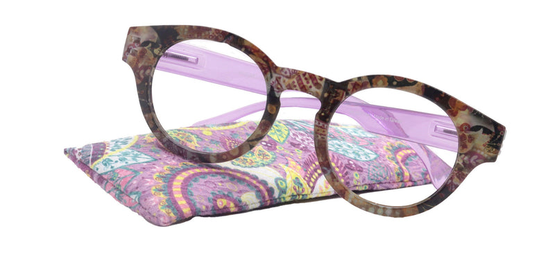 Selene Premium Reading Glasses High End Readers +1.25 .. +3.00 (Purple Paisley ) Round Optical Frames. NY Fifth Avenue.