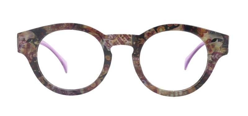 Selene Premium Reading Glasses High End Readers +1.25 .. +3.00 (Purple Paisley ) Round Optical Frames. NY Fifth Avenue.
