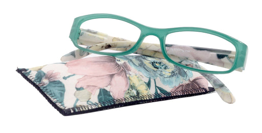 Rosie Premium Reading Glasses, Fashion Reader (Flower Turquoise / Green) Print, Oval Shape +4 High Magnification, NY Fifth Avenue