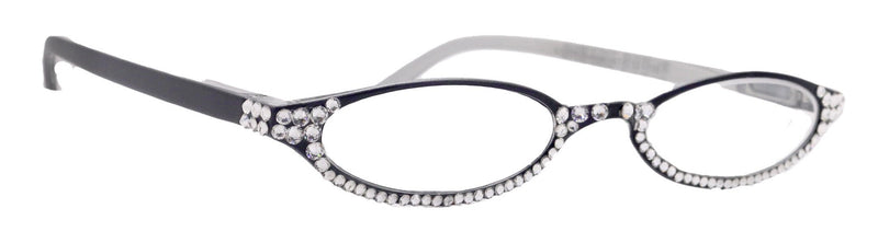 The Marvelous, (Bling) Women Reading Glasses W (Full Bottom) (Clear) European Crystals (Black) +1.50..+3.00 Lower Nose, NY Fifth Avenue