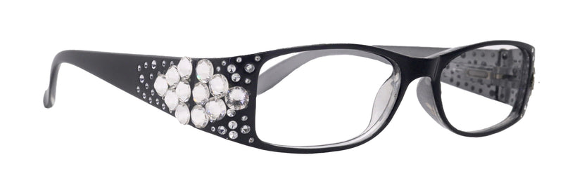 Merkel, (Bling) Diamond Crystal Bling Women Reading Glasses, Adorned w (Clear) Genuine European Crystals (Rectangular) NY Fifth Avenue.