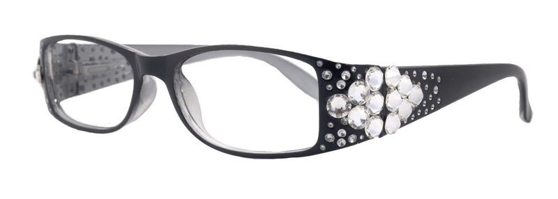 Merkel, (Bling) Diamond Crystal Bling Women Reading Glasses, Adorned w (Clear) Genuine European Crystals (Rectangular) NY Fifth Avenue.