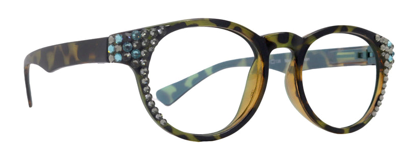 Brook, (Line Bifocal) Bling Reading Glasses, W Black Diamond N Blue Genuine European Crystals +1.25 to +3 (Tortoise Blue) NY Fifth Avenue