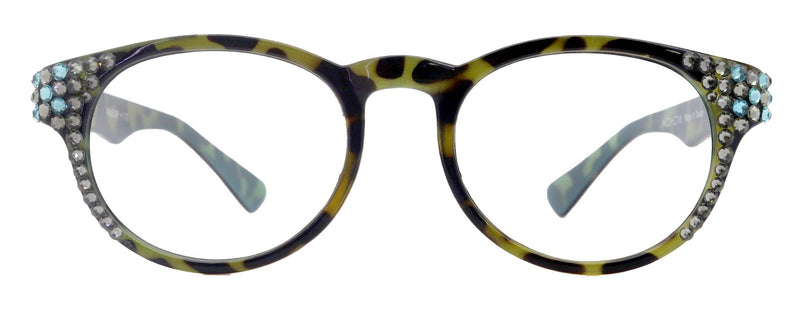 Brook, (Line Bifocal) Bling Reading Glasses, W Black Diamond N Blue Genuine European Crystals +1.25 to +3 (Tortoise Blue) NY Fifth Avenue