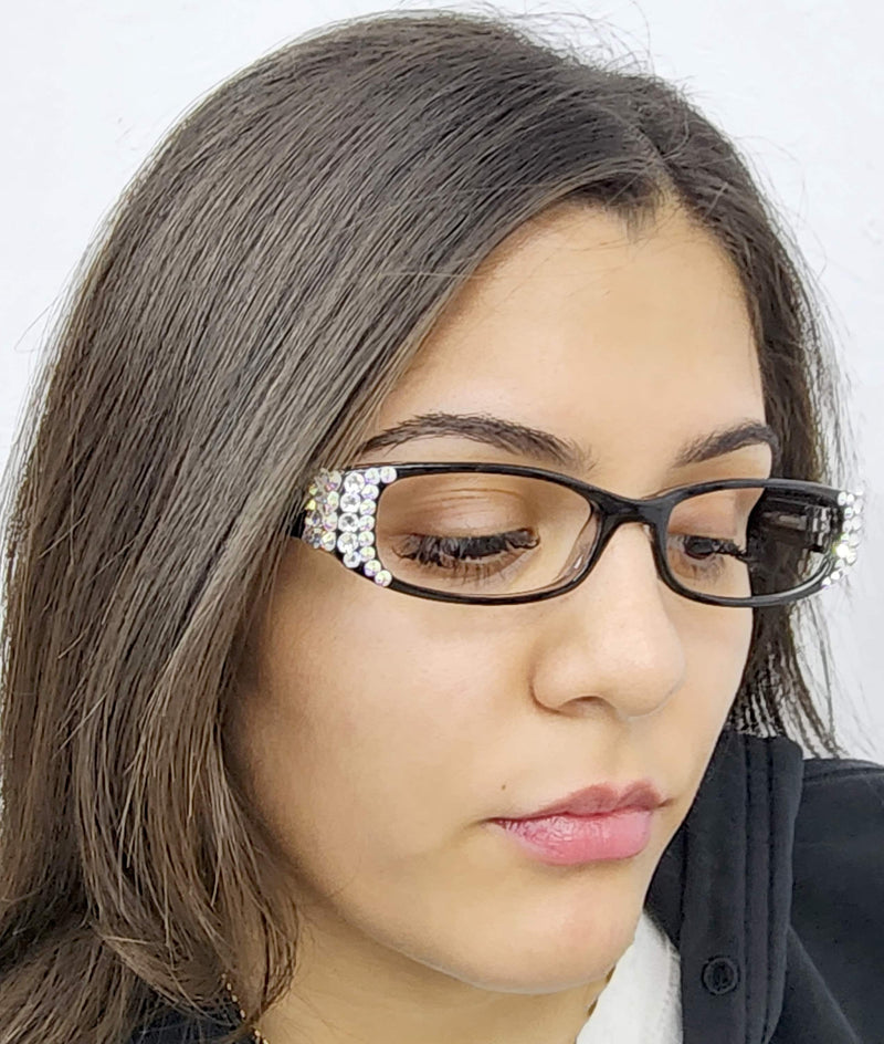 Elise, Bling Reading Glasses For Women W (Clear)Genuine European Crystals rectangular (Black) +1.25 ..+3, NY Fifth Avenue.