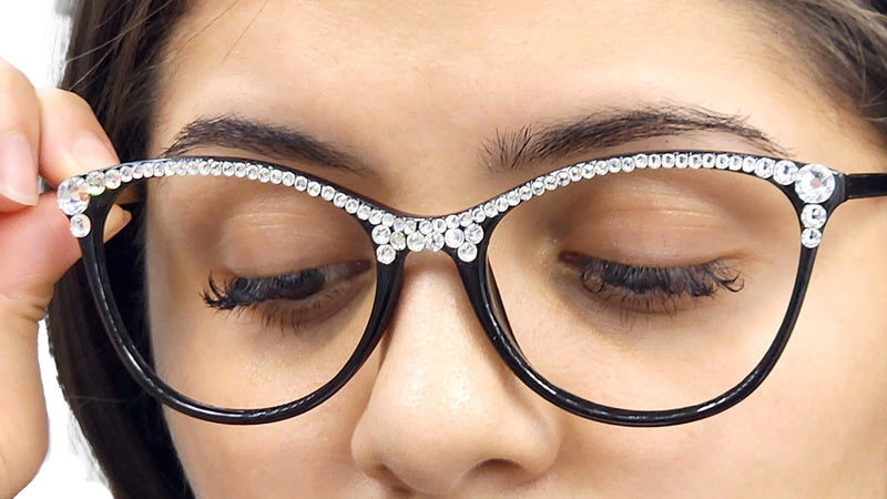 Cattitude Bling Reading Glasses 4 Women W Clear on Top Genuine European Crystals, Magnifying Cat Eye NY Fifth Avenue
