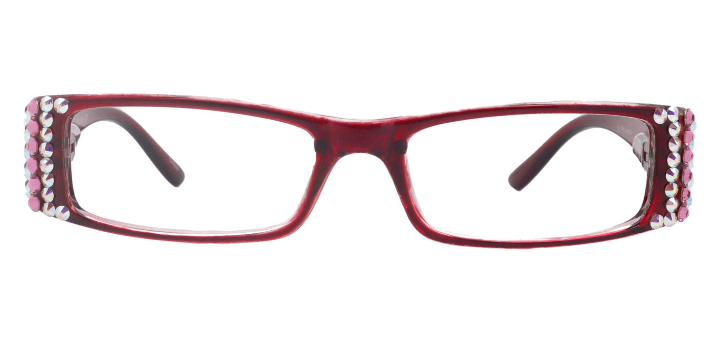 The French, (Bling) (Fleur De Lis) Women Reading Glasses W Genuine European AB n Rose Crystals +1 .. +3 (Red) Frame, NY Fifth Avenue