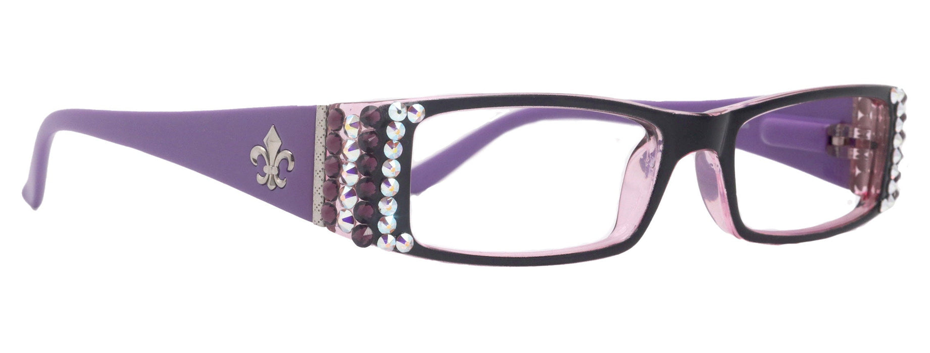 The French, (Bling) (Fleur De Lis) Women Reading Glasses W Genuine European AB n Amethyst Crystals +1 .. +3 (Purple) Frame, NY Fifth Avenue