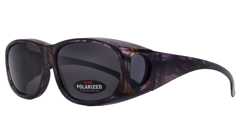 Explorer, (Fit Over) Glasses, Rectangular Polarized Sunglasses 1.1mm 100% UVA UVB Prot (Grey Purple) Frame (Smoke Grey) Lens NY Fifth Avenue